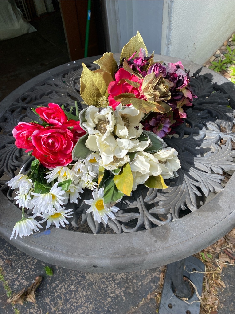 Multicolor Faux Floral Bouquet - White, Pink, Cream, Yellow